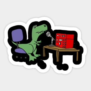 Funny Cute T-rex Dinosaur Talking on Ham Radio Sticker